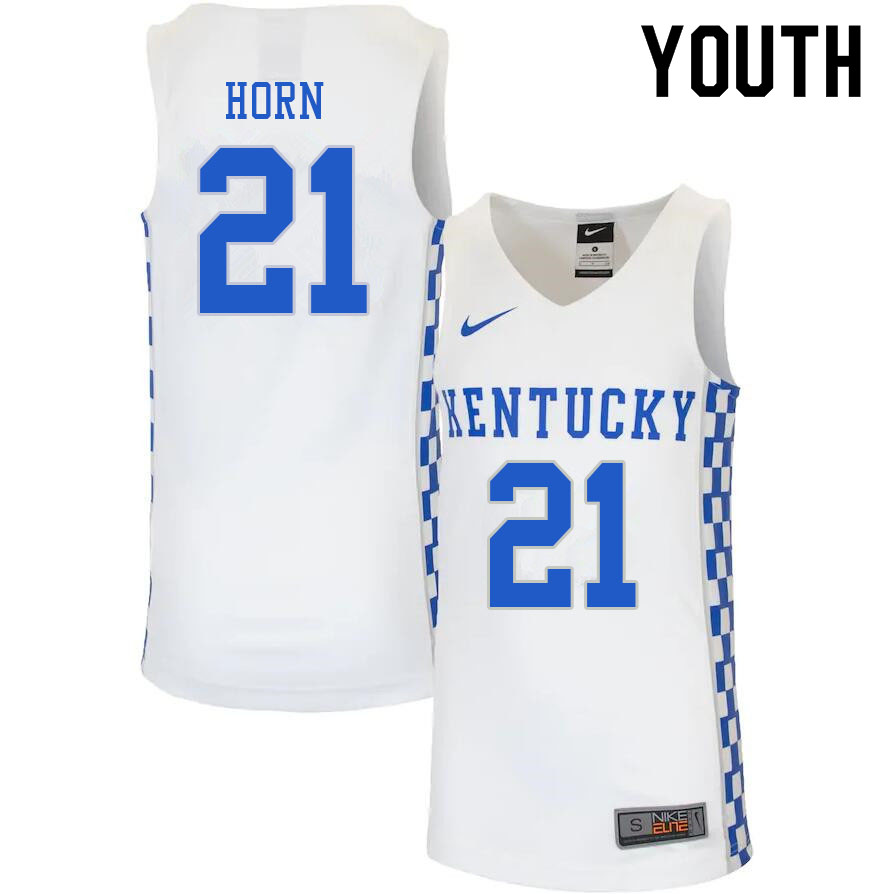 Youth #21 Walker Horn Kentucky Wildcats College Basketball Jerseys Sale-White